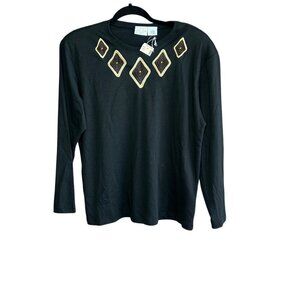 First Issue Vintage 90s Black Embroidered Geometric Top NWT Size Medium